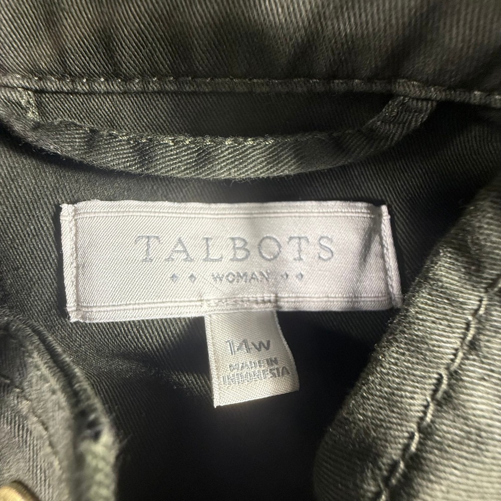 Talbots Women's Field Utility Jacket Olive Green Pockets 14W Fall Chore Canvas - Picture 5 of 16